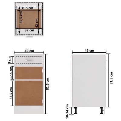 vidaXL Spodnja omarica s predalom bela 40x46x81,5 cm iverna plošča
