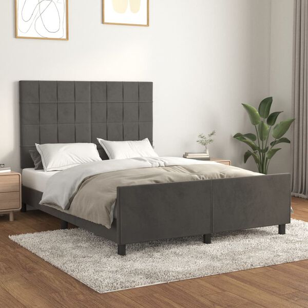 vidaXL Posteljni okvir brez vzmetnice temno siv 140x190 cm žamet