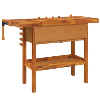 vidaXL Delovna miza s predali in primeži 124x52x83 cm trdna akacija