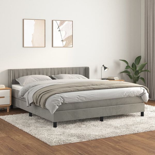 vidaXL Box spring postelja z vzmetnico svetlo siva 160x200 cm žamet