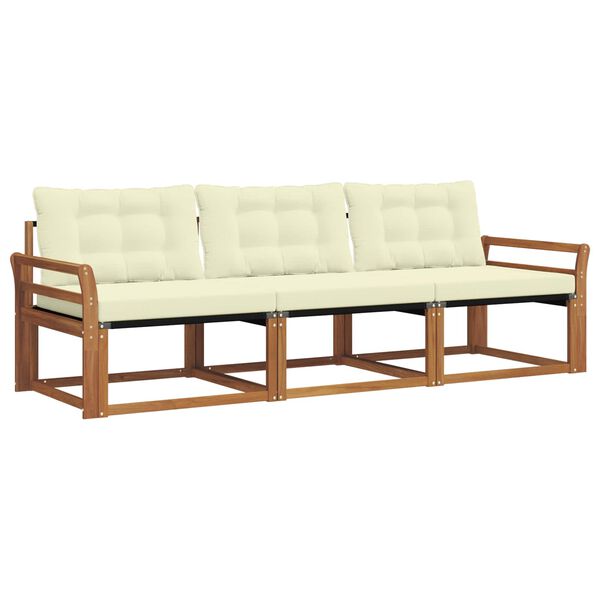 vidaXL Zunanja garnitura za sedenje z blazino 3 pcs Naravna in smetana