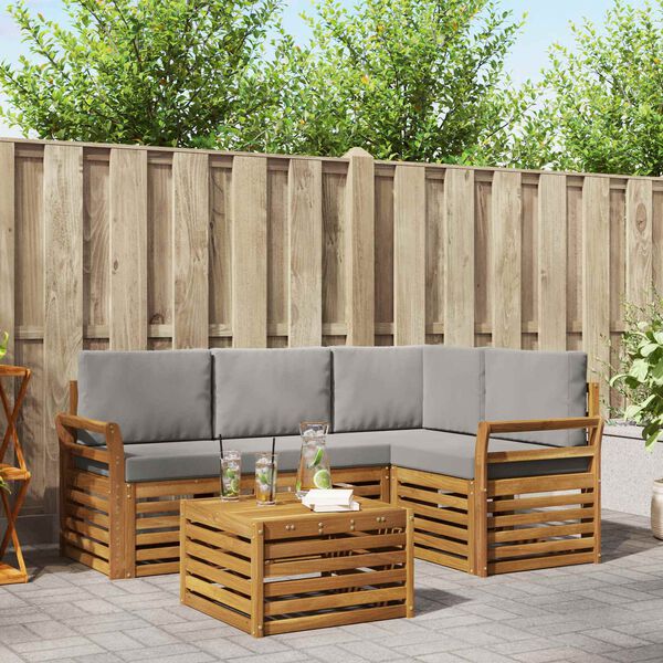 vidaXL Kompleti pohi&scaron;tva 5 pcs Naravna in svetlo siva Konstruiran les