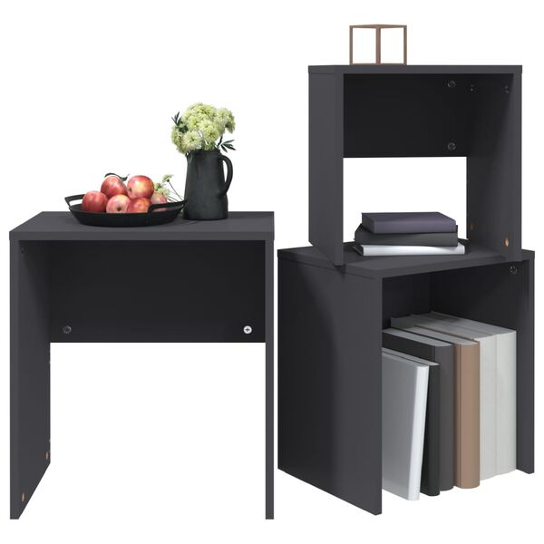 vidaXL Komplet 3 klubskih mizic siva iverna plošča