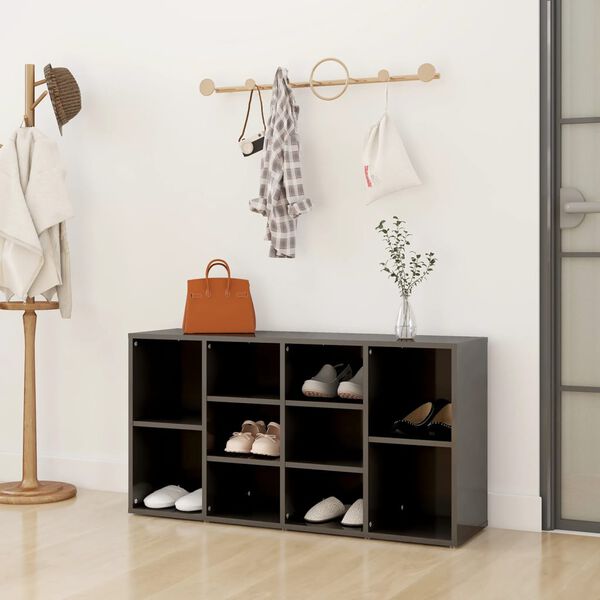 vidaXL Klop za shranjevanje čevljev visok sijaj siva 103x30x55 cm