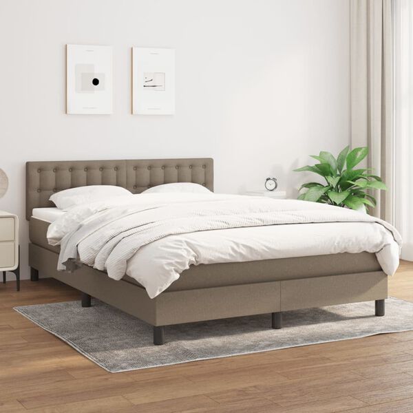 vidaXL Box spring postelja z vzmetnico taupe 140x200 cm blago