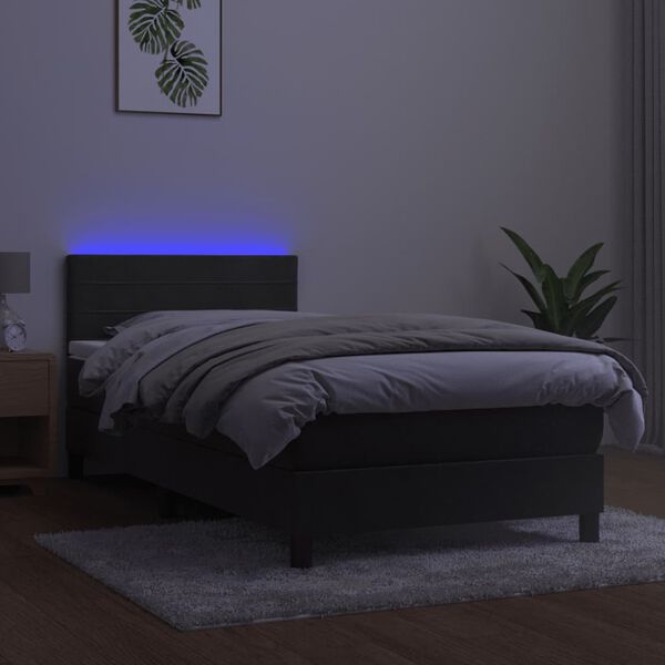 vidaXL Box spring postelja z vzmetnico LED temno siva 100x200 cm žamet