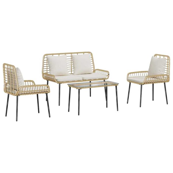 vidaXL Set vrtn furniture z blazino 4 pcs Črna in krem poli ratan