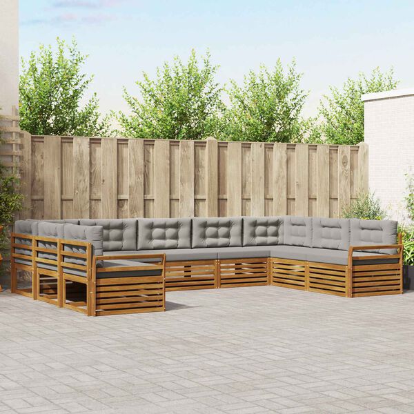 vidaXL Sedežne garniture z blazino 9 pcs Naravna in svetlo siva