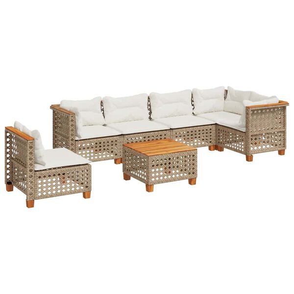 vidaXL Vrtna sedežna garnitura 7-delna z blazinami bež poli ratan