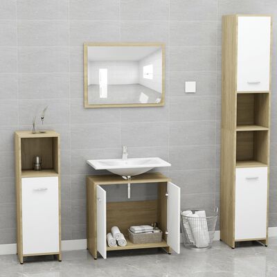 vidaXL Komplet kopalniškega pohištva belo sonoma hrast inženirski les