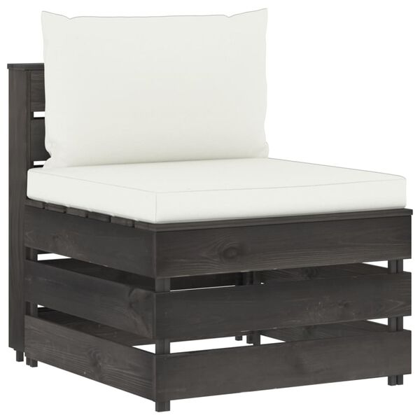 vidaXL Sekcijski sredinski kavč z blazinami siv impregniran les