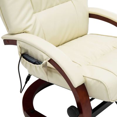 vidaXL Masažni fotelj s stolčkom za noge kremno bel iz umetnega usnja