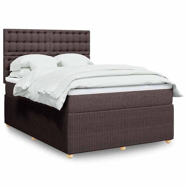 vidaXL Box spring postelja z vzmetnico temno rjav 140x190 cm blago