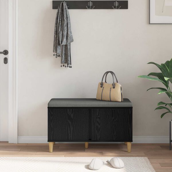 vidaXL Haldna klop z blazino z vrati Črna Orehovina 80 x 38 x 46 cm