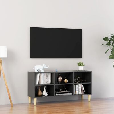 vidaXL TV omarica z lesenimi nogami visok sijaj siva 103,5x30x50 cm