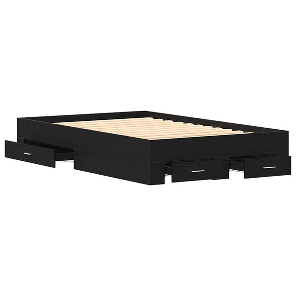 vidaXL Posteljna konstrukcija s predali Črni hrast 120 x 190 cm
