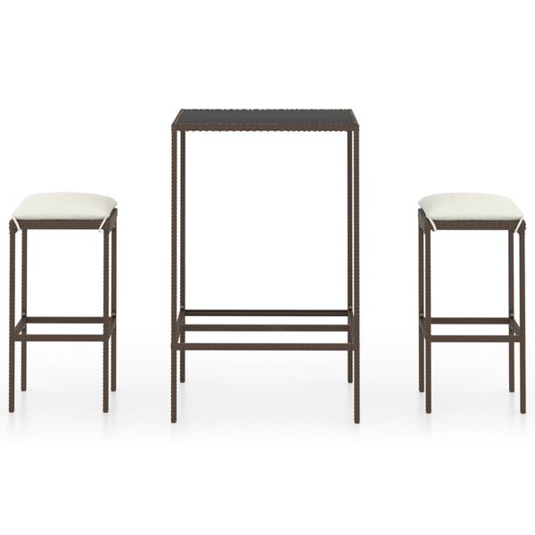 vidaXL Vrtna barska garnitura 3-delna z blazinami poli ratan rjava