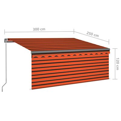 vidaXL Ročno zložljiva tenda s senčilom LED 3x2,5 m oranžna in rjava