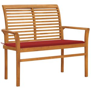 vidaXL Vrtna klop z rdečo blazino 112 cm trdna tikovina