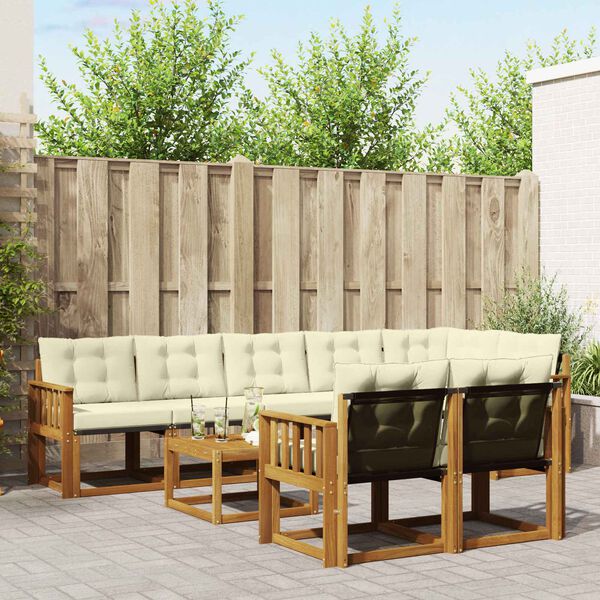 vidaXL Zunanja garnitura za sedenje z blazino 9 pcs Naravna in smetana