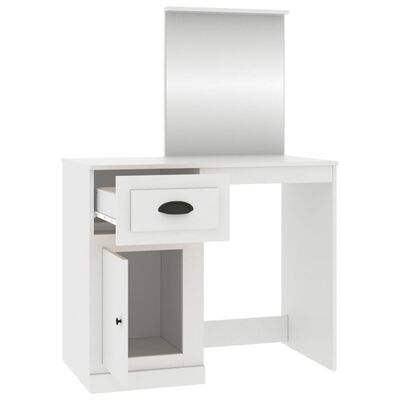 vidaXL Toaletna mizica z ogledalom bela 90x50x132,5 cm inženirski les