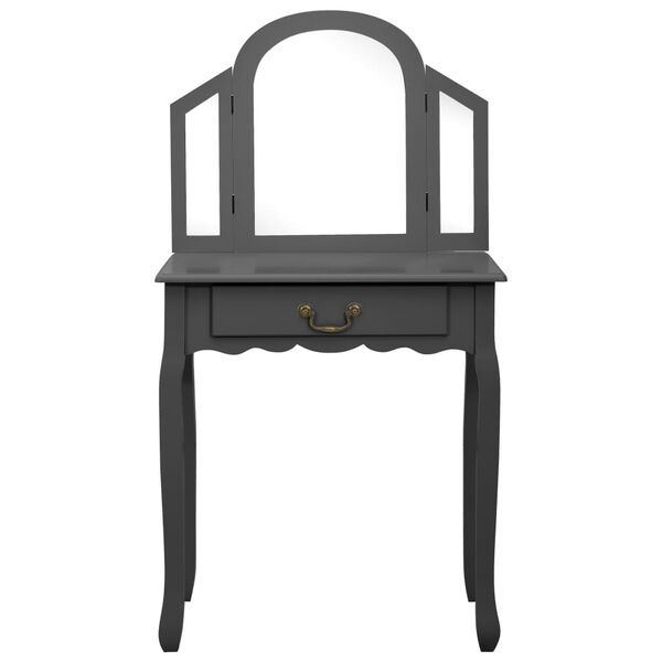 vidaXL Mizica za ličenje s stolčkom siva 65x36x128cm pavlovnija in MDF