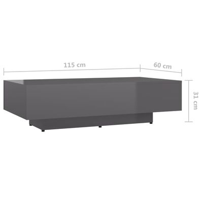 vidaXL Klubska mizica visok sijaj siva 115x60x31 cm iverna plošča