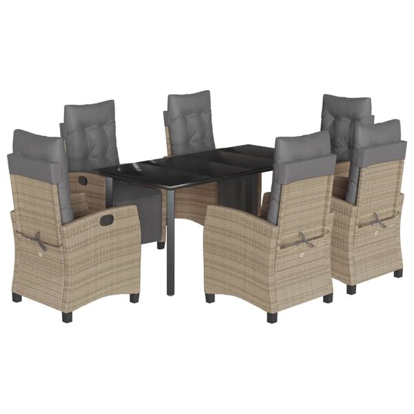 vidaXL Vrtna jedilna garnitura 7-delna z blazinami bež poli ratan