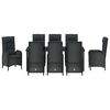 vidaXL Komplet za jedilnico v vrtu z blazino 9 pcs Črna poli ratan