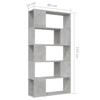 vidaXL Knjižna omara za razdelitev prostora betonsko siva 80x24x155 cm