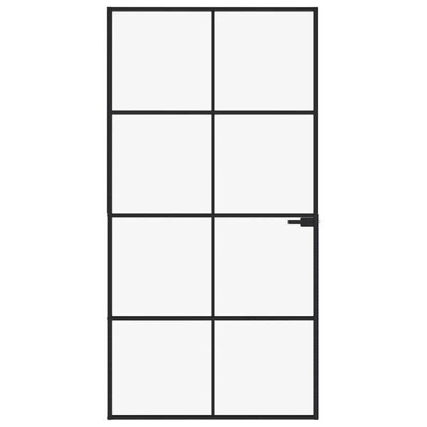 vidaXL Notranja vrata črna 102x201,5 cm kaljeno steklo&aluminij tanka