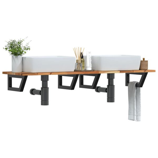 vidaXL Stenska polica za umivalnik jeklo in trden akacijev les