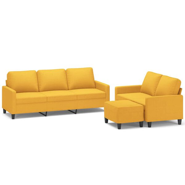 vidaXL Sedežna garnitura 3-delna z blazinami svetlo rumeno blago