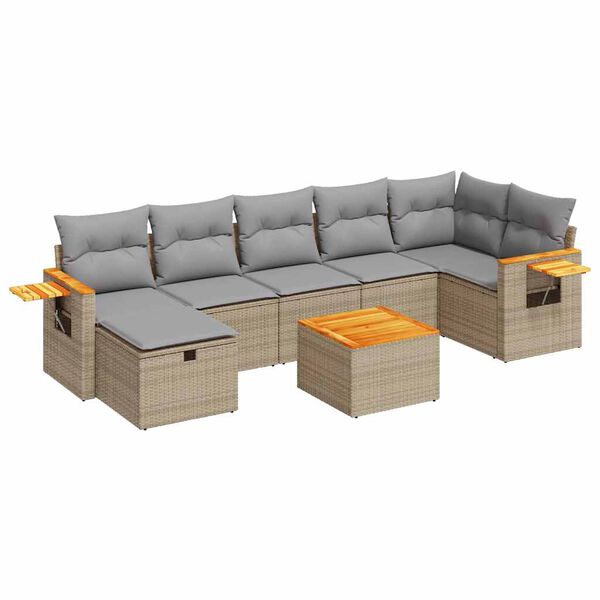 vidaXL Vrtna sedežna garnitura 7-delna z blazinami bež poli ratan