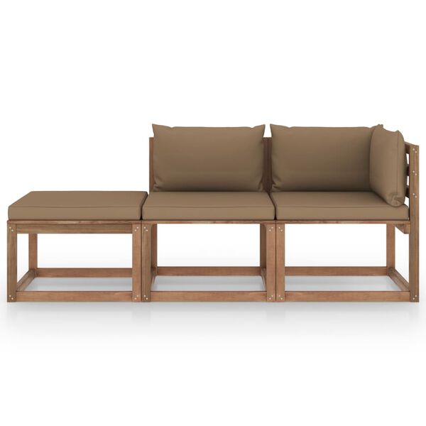 vidaXL Vrtna sedežna garnitura iz palet 3-delna z blazinami borovina