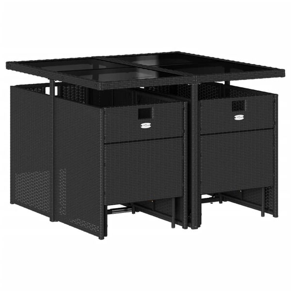 vidaXL Vrtna jedilna garnitura 9-delna z blazinami črn poli ratan