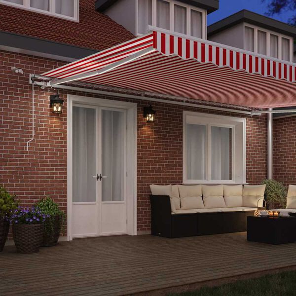 vidaXL Retraktilna tenda z LED lučmi Rdeča in bela 500 &times; 350 cm