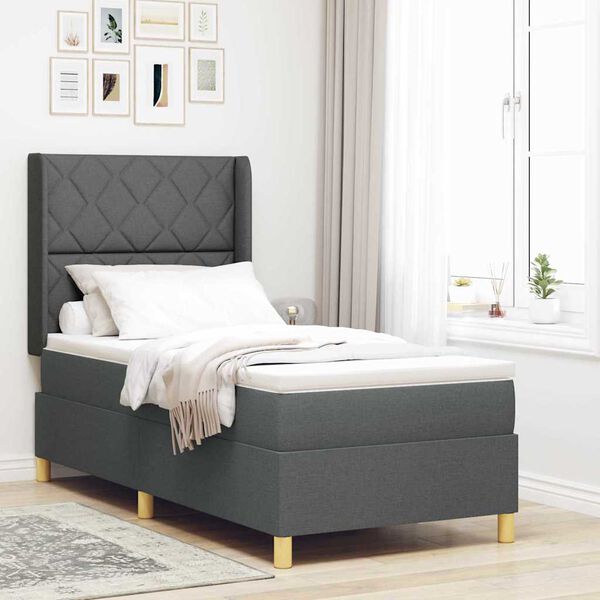 vidaXL Postelja z žimnico Box Spring Temno siva 90 x 190 cm blago