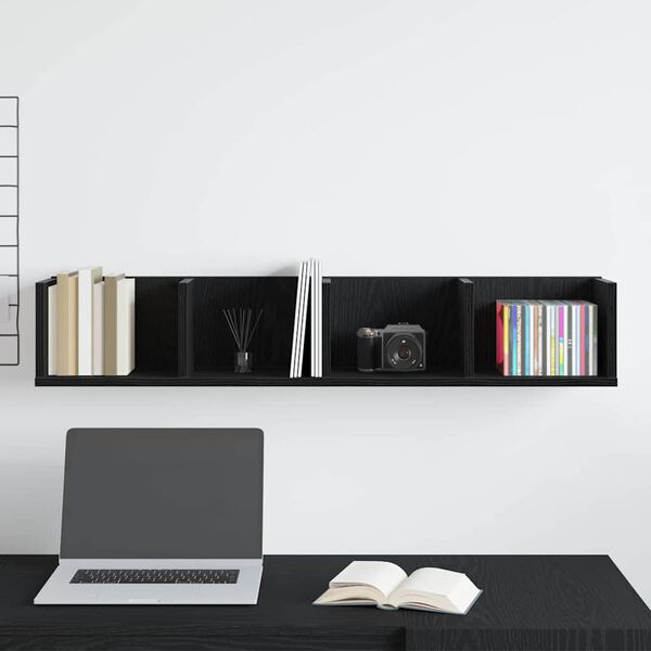 vidaXL Stenska polica Črna Orehovina 100 x 18 x 18 cm Konstruiran les