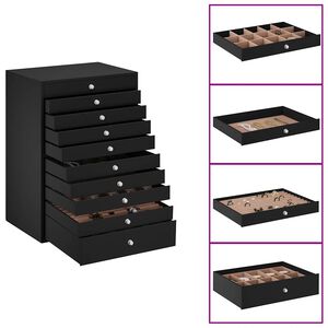 vidaXL &Scaron;katla za nakit 10-plastna z držali za ure črna 29x20,5x40,5 cm