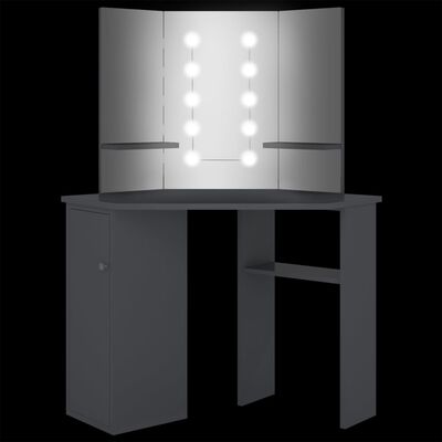 vidaXL Kotna mizica za ličenje z LED lučkami siva 111x54x141,5 cm
