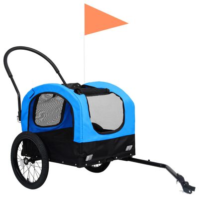 vidaXL Kolesarska in tekaška prikolica za pse 2 v 1 modra in črna
