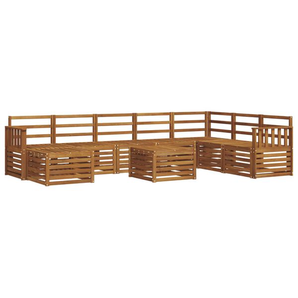 vidaXL Kotna sedežna garnitura 9 pcs Naravna Masiven les akacije