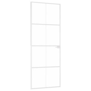 vidaXL Notranja vrata bela 76x201,5 cm kaljeno steklo aluminij tanka