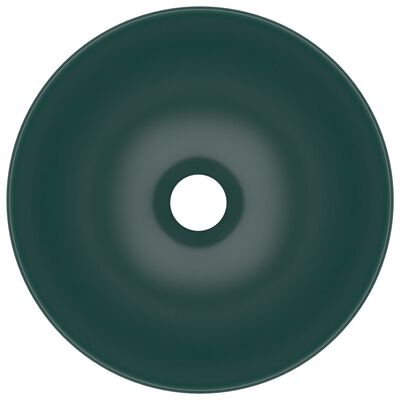 vidaXL Kopalniški umivalnik keramičen temno zelen okrogel