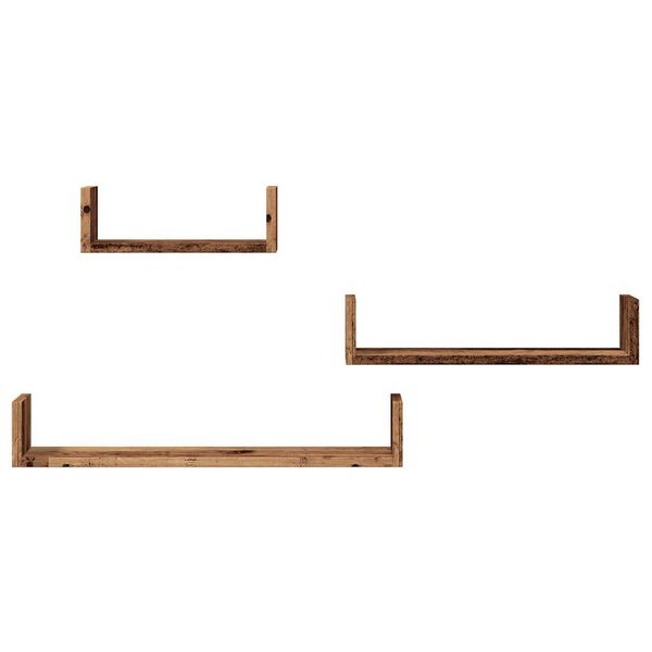 vidaXL Stenska polica 3 kosi starinski les inženirski les