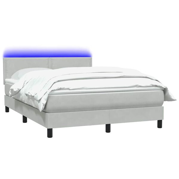 vidaXL Box spring postelja z vzmetnico LED svetlo siva 160x220 cm žametna