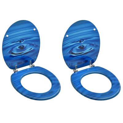vidaXL Deska za WC školjko s pokrovom 2 kosa mediapan modra kapljica