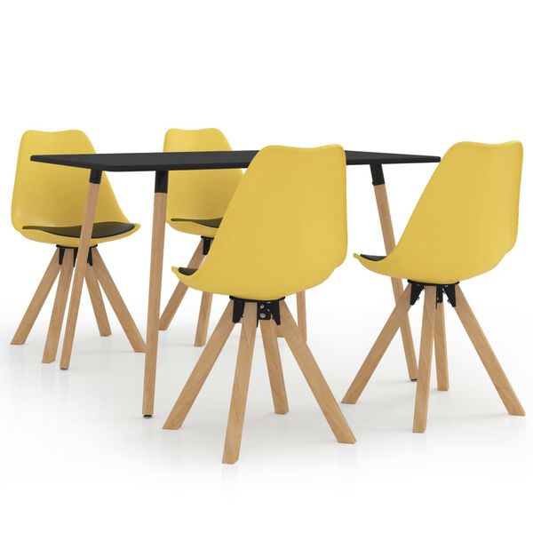 vidaXL Jedilna garnitura 5-delna rumena in črna