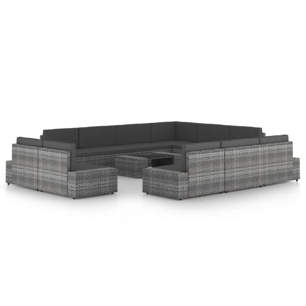 vidaXL Vrtna sedežna garnitura 12-delna z blazinami siv poli ratan